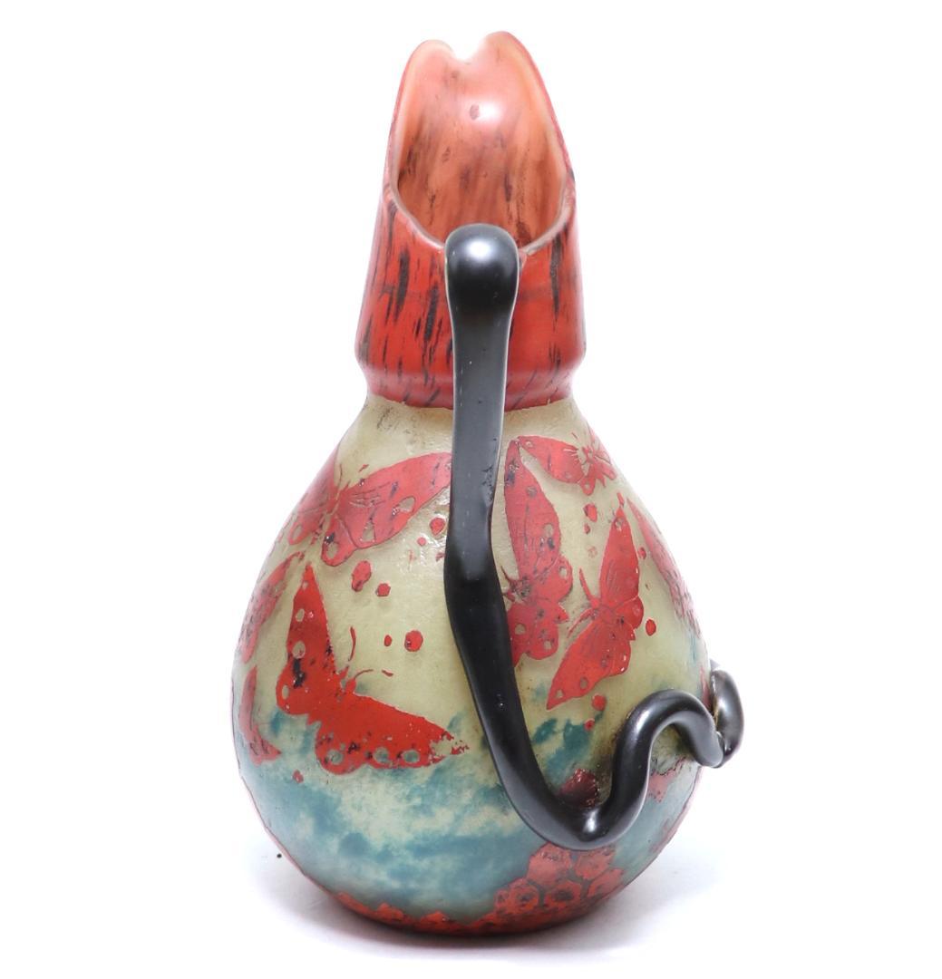 シュナイダー兄弟!! 1920年頃 多層多色被せ蝶文カメオ彫り 大型水差し