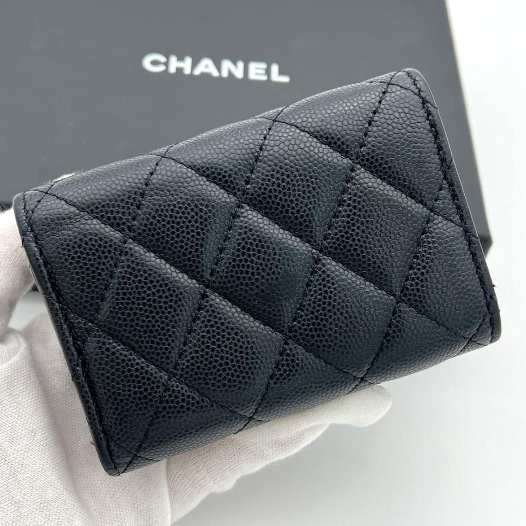 CHANEL シャネル マトラッセ キャビアスキン 三つ折り財布 ブラック 黒