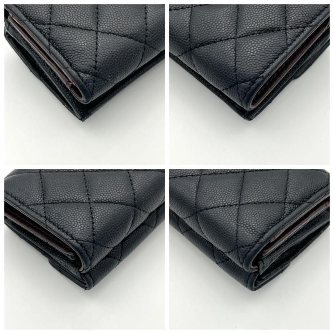 CHANEL シャネル マトラッセ キャビアスキン 三つ折り財布 ブラック 黒