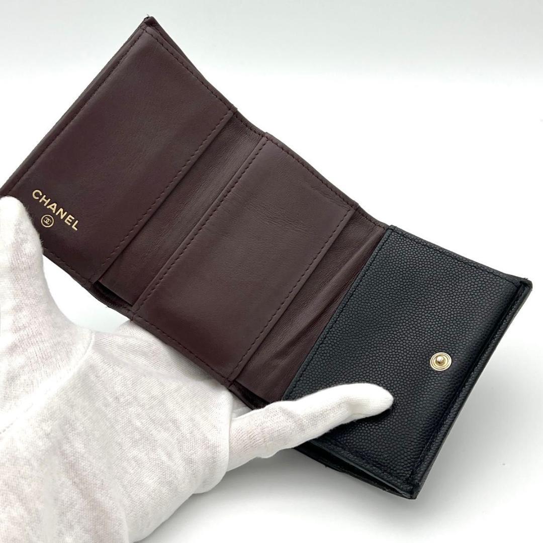 CHANEL シャネル マトラッセ キャビアスキン 三つ折り財布 ブラック 黒