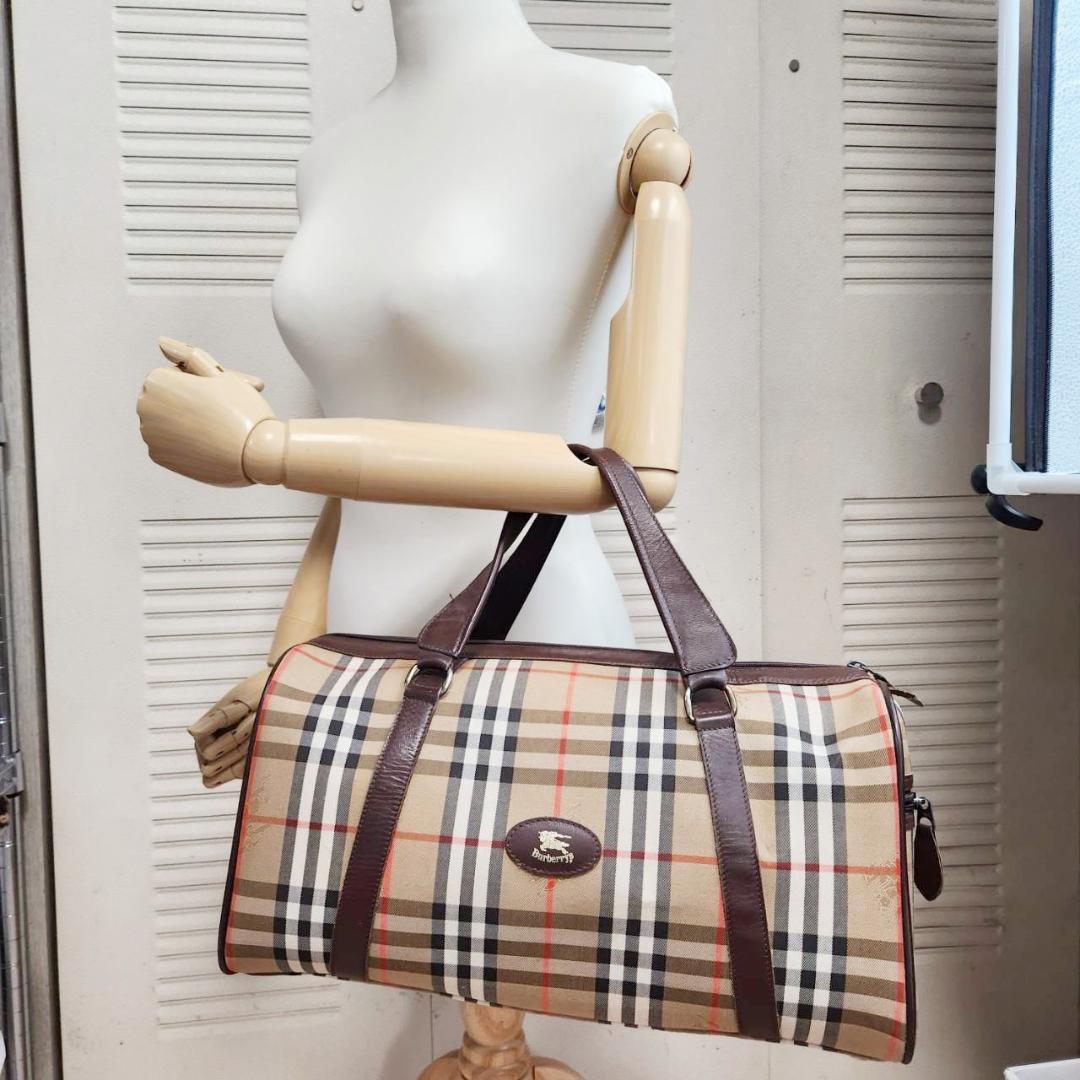 バーバリー ボストンバッグ ノバチェック ハンドバッグ ロゴ ヴィンテージ