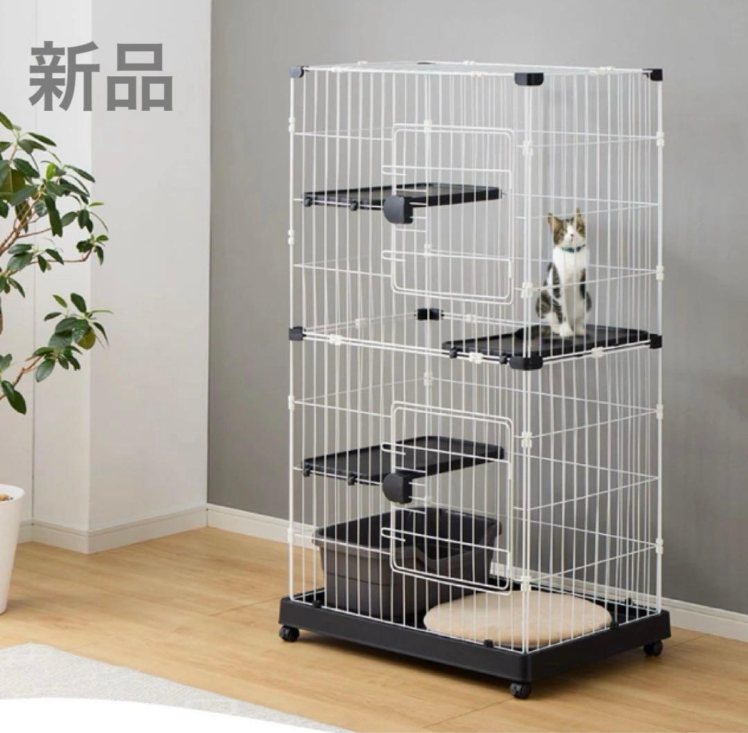 新品　キャットケージ　キャットゲージ　猫用品　キャスター付き　ブラック