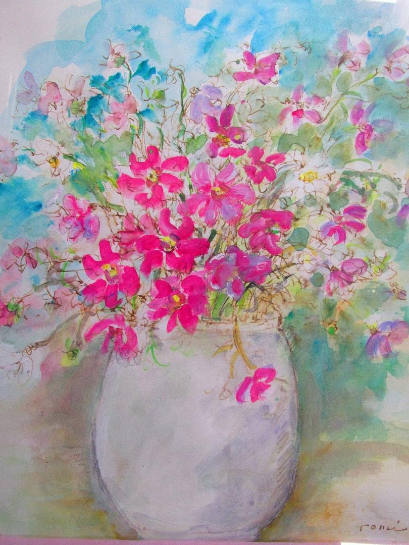 フランス製金額縁付　金登美画家　水彩画