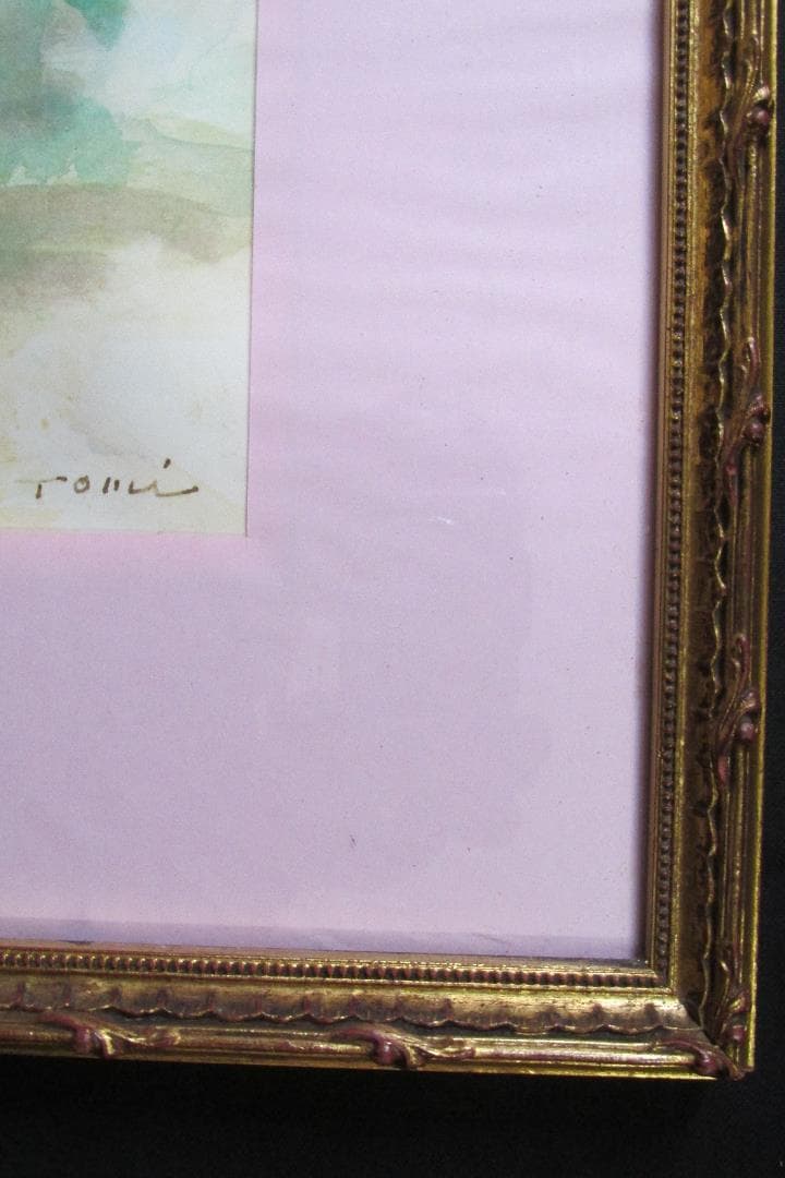 フランス製金額縁付　金登美画家　水彩画