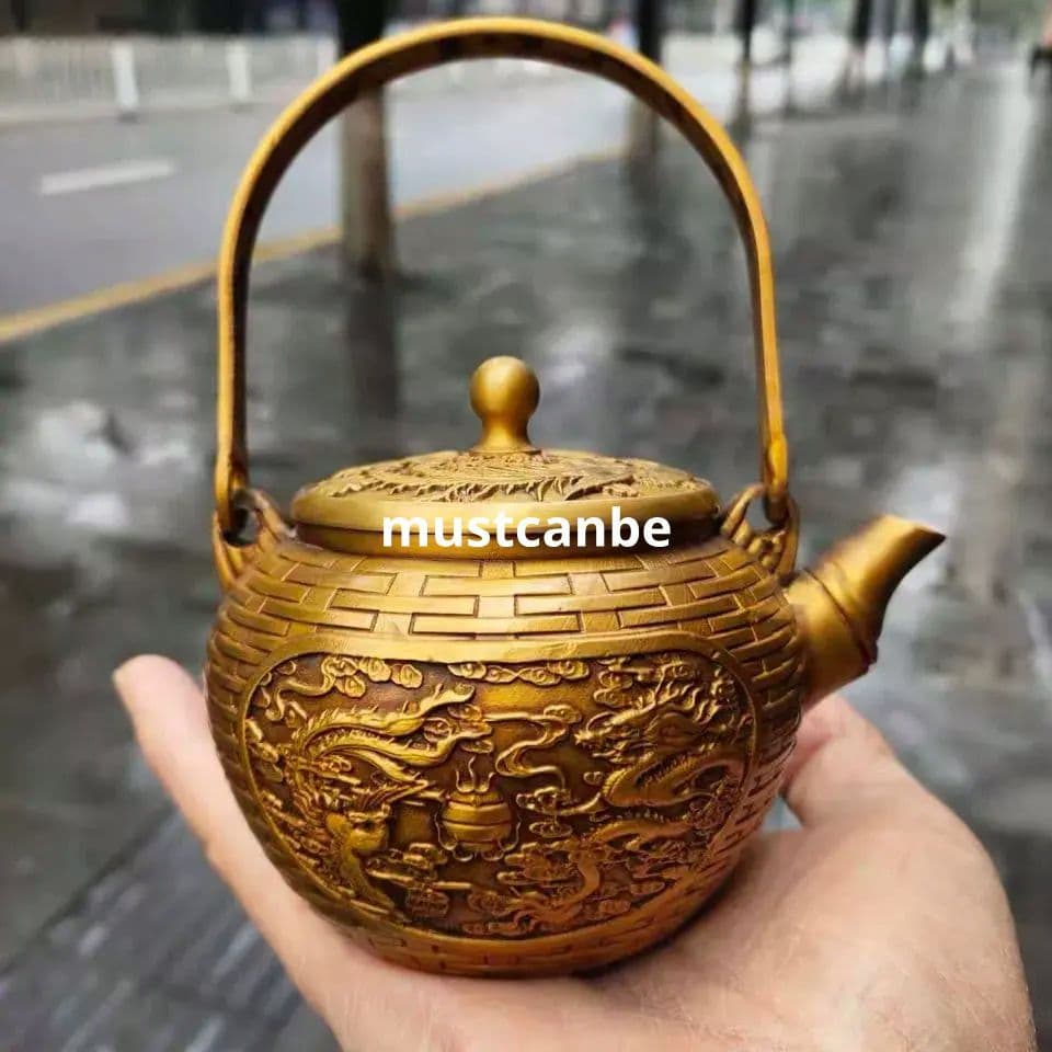 銅 細工 龍鳳提梁徳利 茶壺 茶道具 装飾品 工芸品 美術品 置物