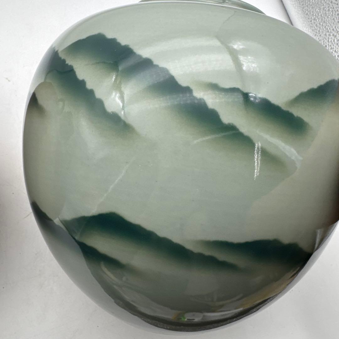 2点山模様の大きな陶器花瓶橘吉古董品