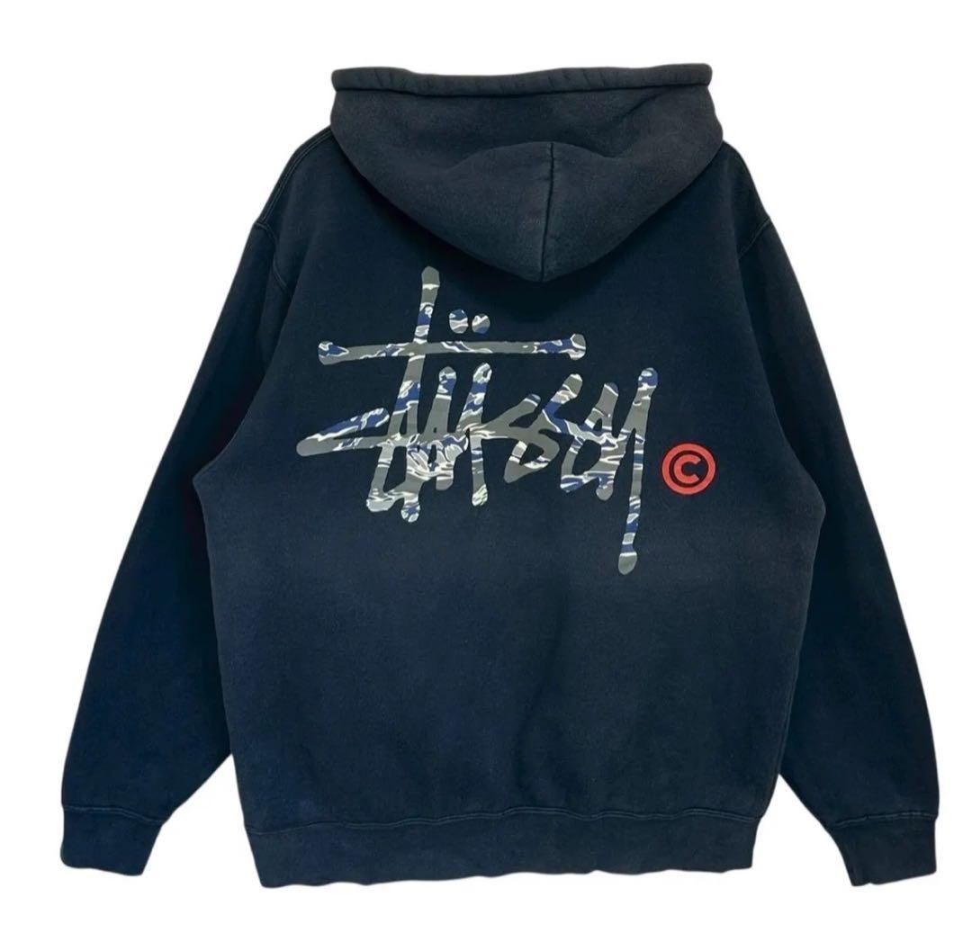 Stussy ネイビー フード付きパーカー