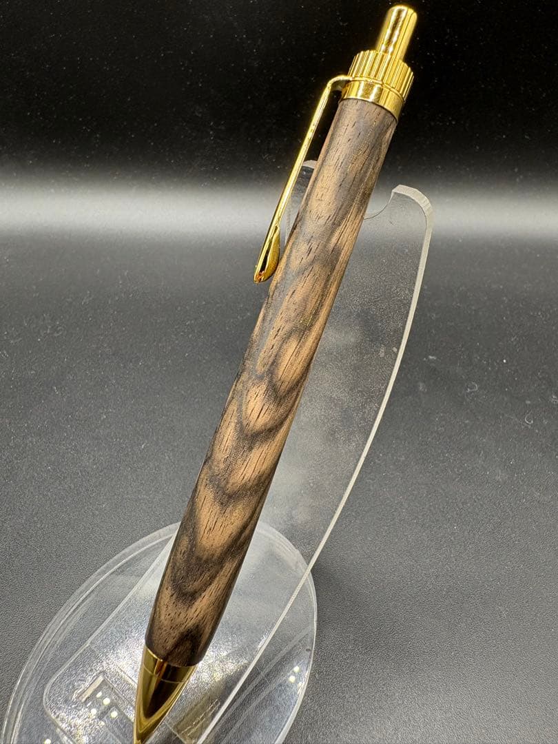 515超極上　黒柿　孔雀杢　木軸シャーペン　ボールペン　細軸