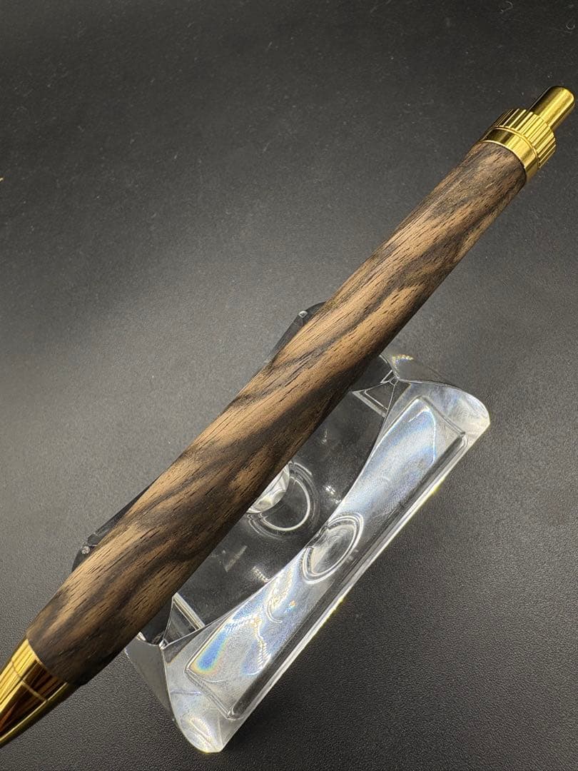 515超極上　黒柿　孔雀杢　木軸シャーペン　ボールペン　細軸