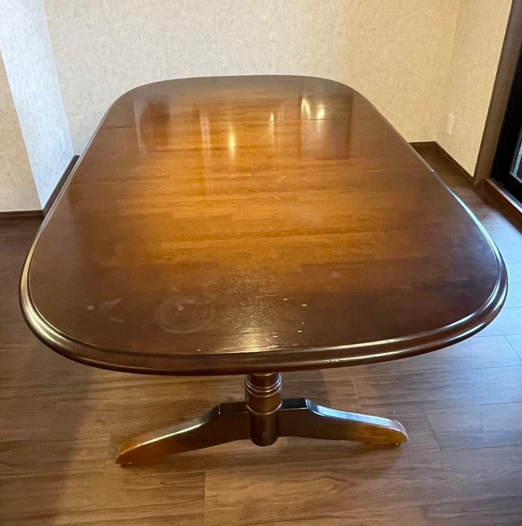 【飛騨家具】キツツキ　木製 楕円形 伸縮式テーブル