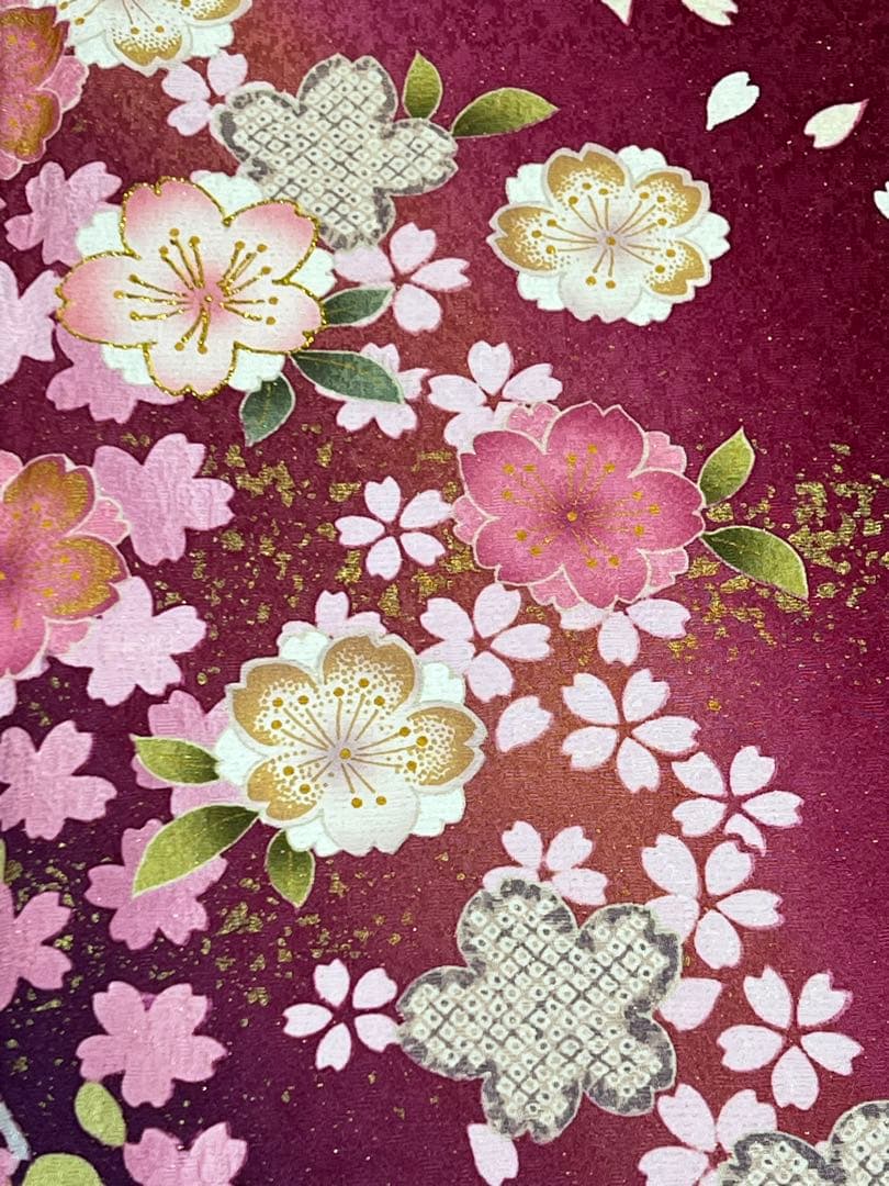 振り袖　フルセット　長襦袢　成人式　 金彩加工　刺繍入り　金通し　ワイン 655