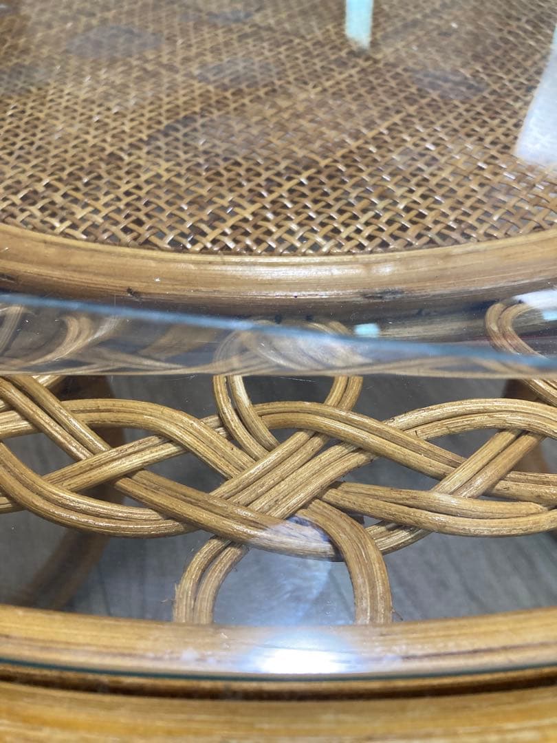 おしゃれ　ラタン　強化ガラス　テーブル　全国送料無料