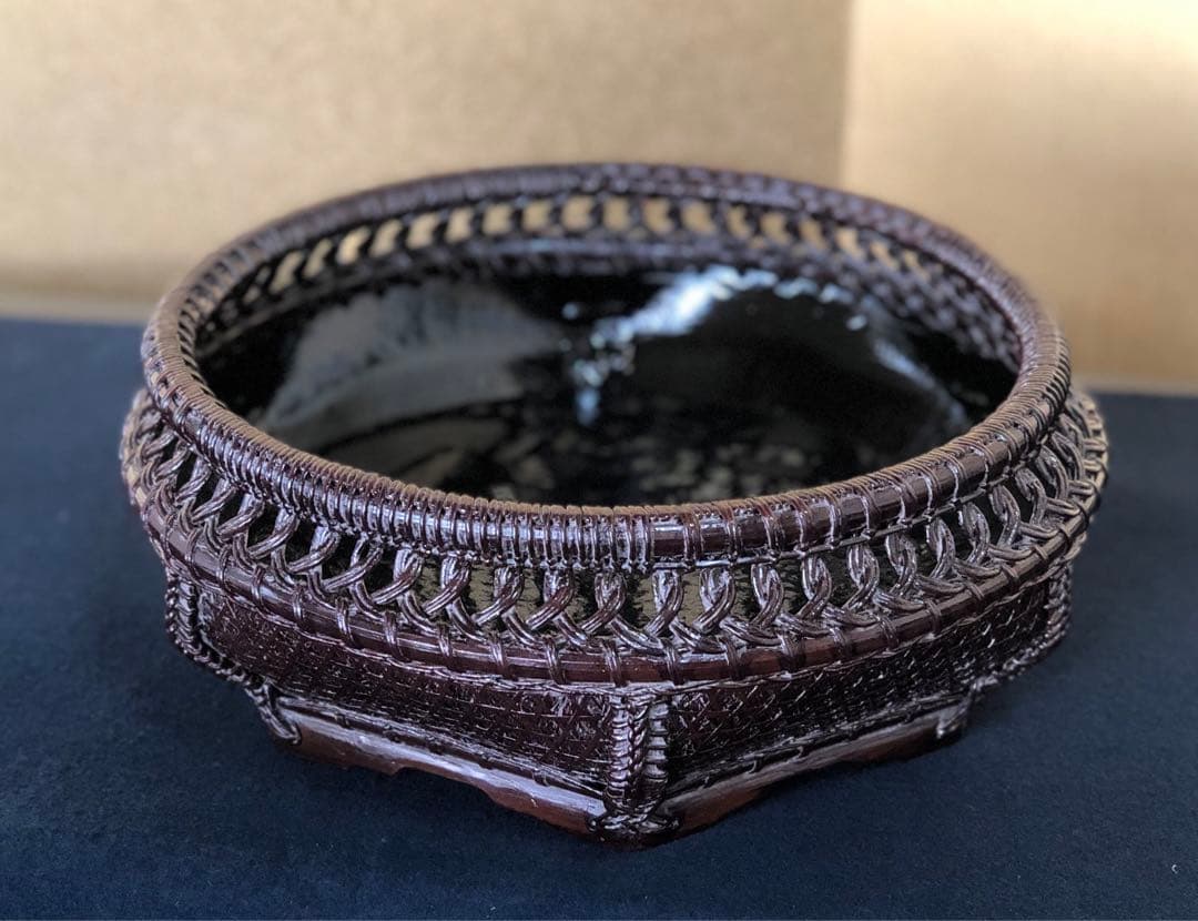 割引❗️《レ》茶道具 唐物 棕櫚入 炭斗 和田鱗司作 共箱　251125え6