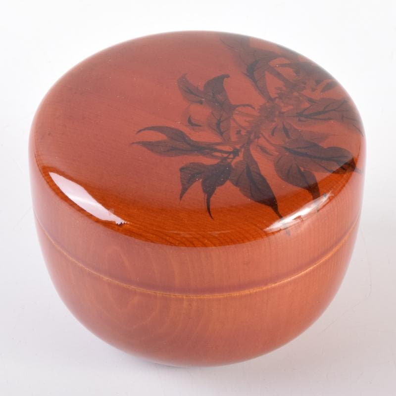 茶道具　朱塗　花草文　棗　在銘　共箱　V　6891