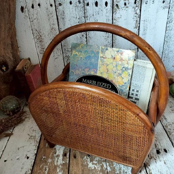 70-80s ヴィンテージ ラタン マガジンラック ブックスタンド 籐 本立て