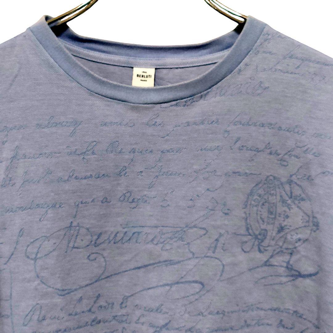 【美品/Lサイズ】ベルルッティ スクリット カリグラフィー 刺繍Tシャツ ブルー