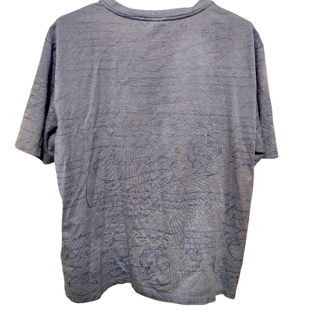 【美品/Lサイズ】ベルルッティ スクリット カリグラフィー 刺繍Tシャツ ブルー