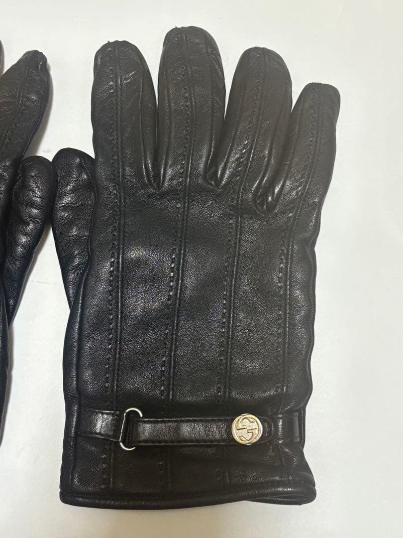 GUCCI グッチ　レザーグローブ　革手袋　黒　ブラック