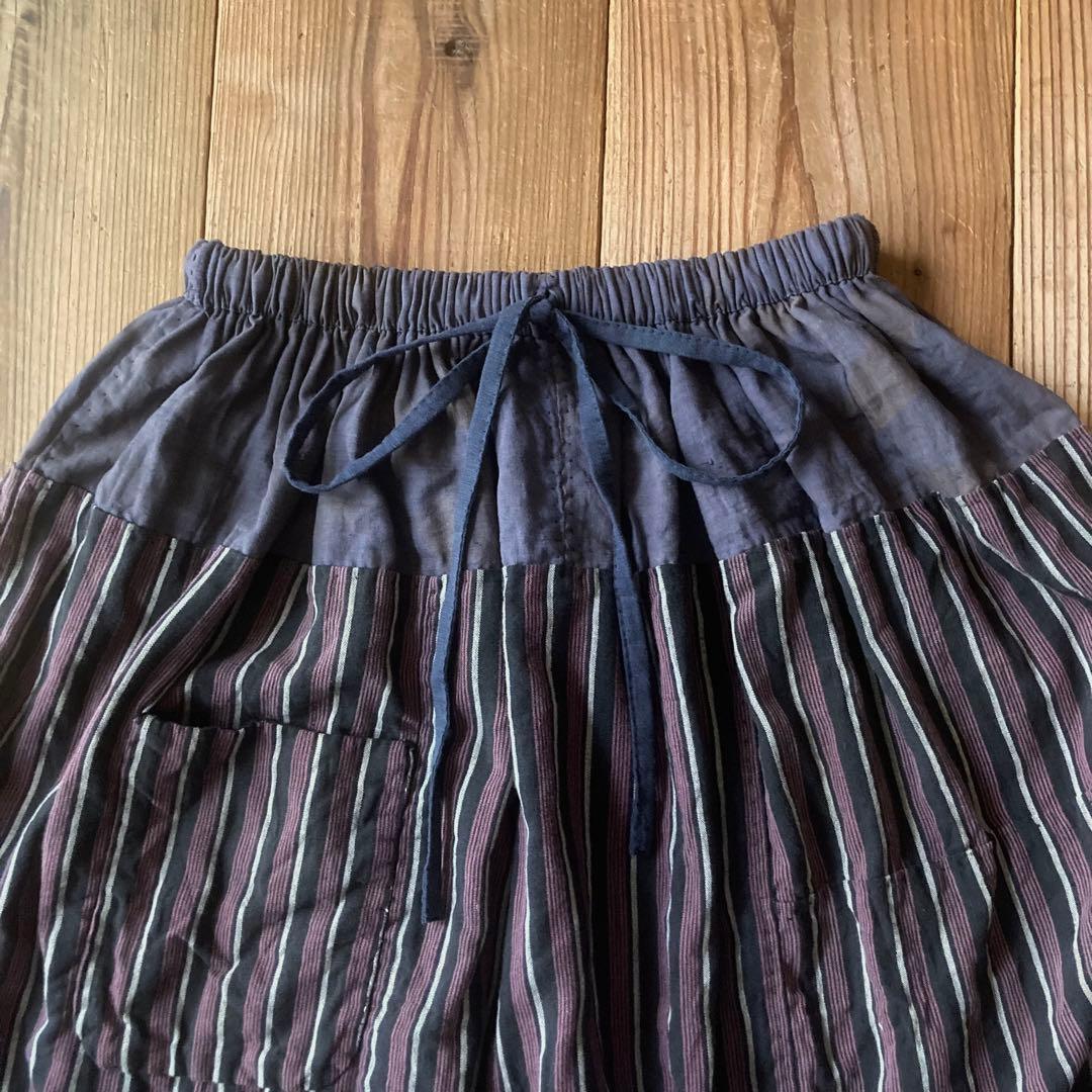 古布リメイク 風呂敷 縞木綿 ピエロもんぺ サルエル モンキーパンツ