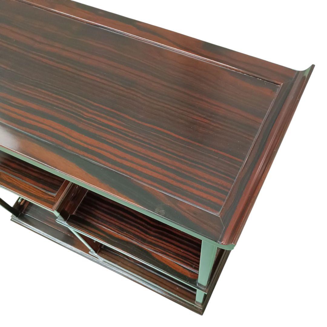 小ぶり 黒檀 黒丹 唐木 筆返し 透かし彫り 無垢 飾り棚