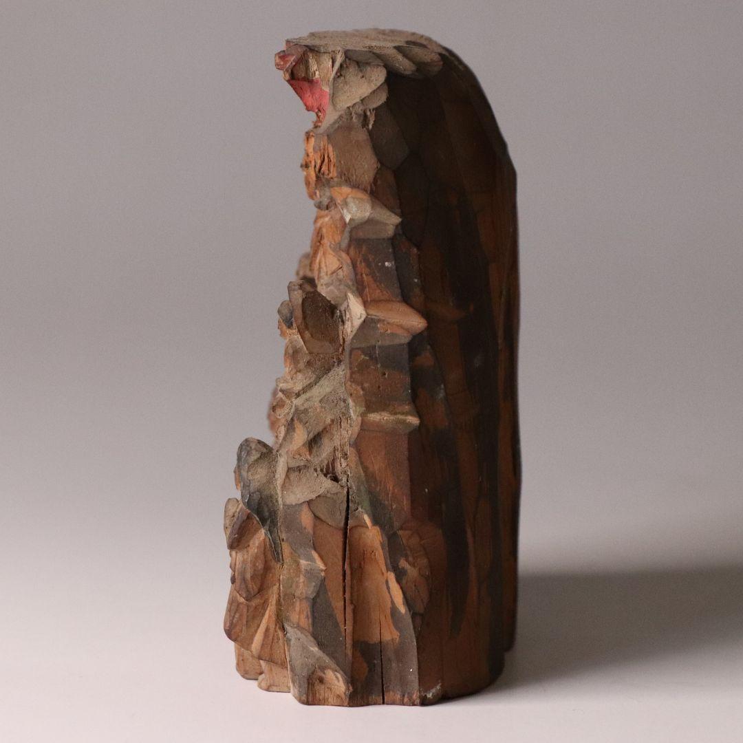 時代 木彫 彩色 不動明王 仏像 高11.3cm 木造 仏教美術【MA467】