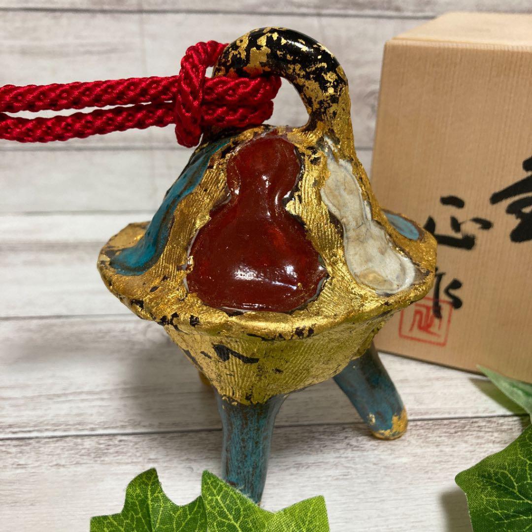 新品　清水焼　京焼　清水正作　金箔　六瓢文　鈴　置物　インテリア　陶芸昭和レトロ