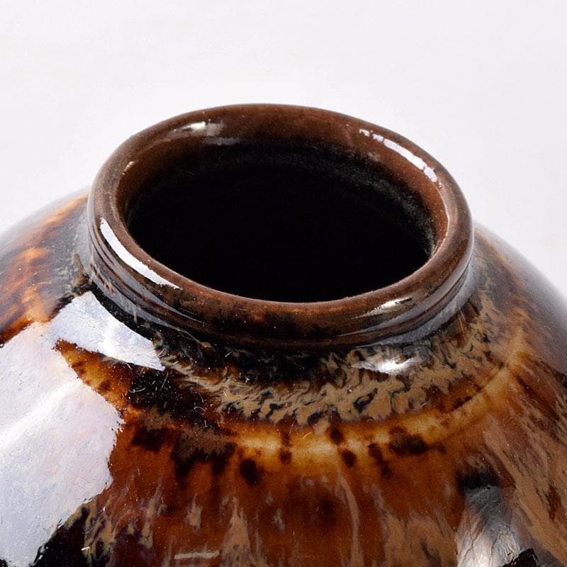 茶道具　京焼　清水焼　桶谷定一作　文琳茶入　仕覆付　共箱　V　7704