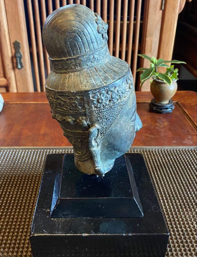 1７世紀　古代タイ国　アユタヤ様式　青銅製 観音頭部　鑑賞台付ヴィンテージレア