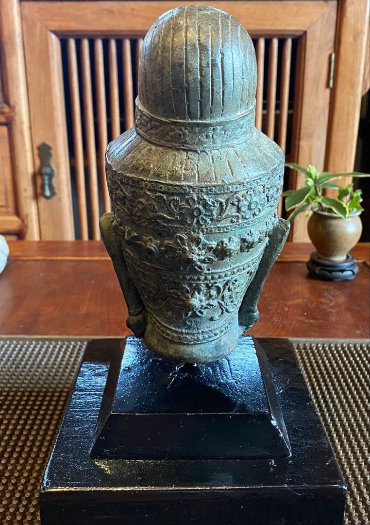 1７世紀　古代タイ国　アユタヤ様式　青銅製 観音頭部　鑑賞台付ヴィンテージレア