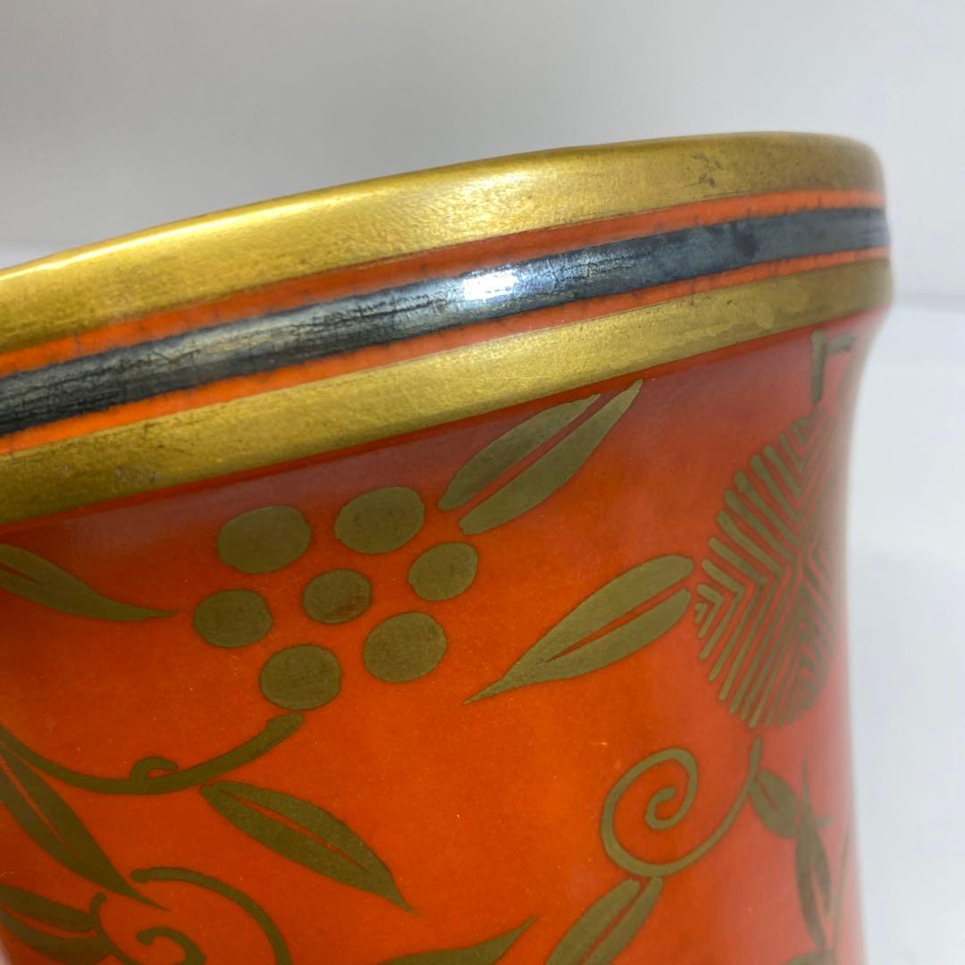 専用　森里陶楽　赤地金蘭松竹梅水指　共箱直径17.5㎝　東Y6-0809①タトチ