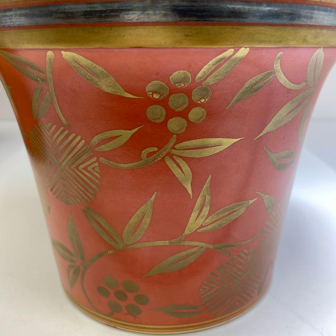 専用　森里陶楽　赤地金蘭松竹梅水指　共箱直径17.5㎝　東Y6-0809①タトチ