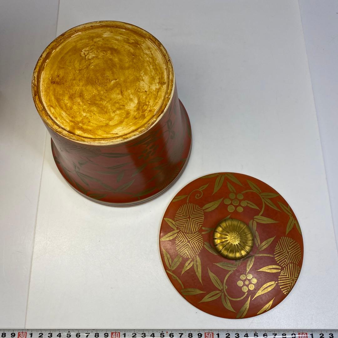 専用　森里陶楽　赤地金蘭松竹梅水指　共箱直径17.5㎝　東Y6-0809①タトチ