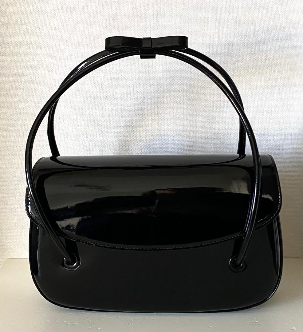 銀座かねまつ　ブラック　エナメル　フォーマル　パーティー　バッグ