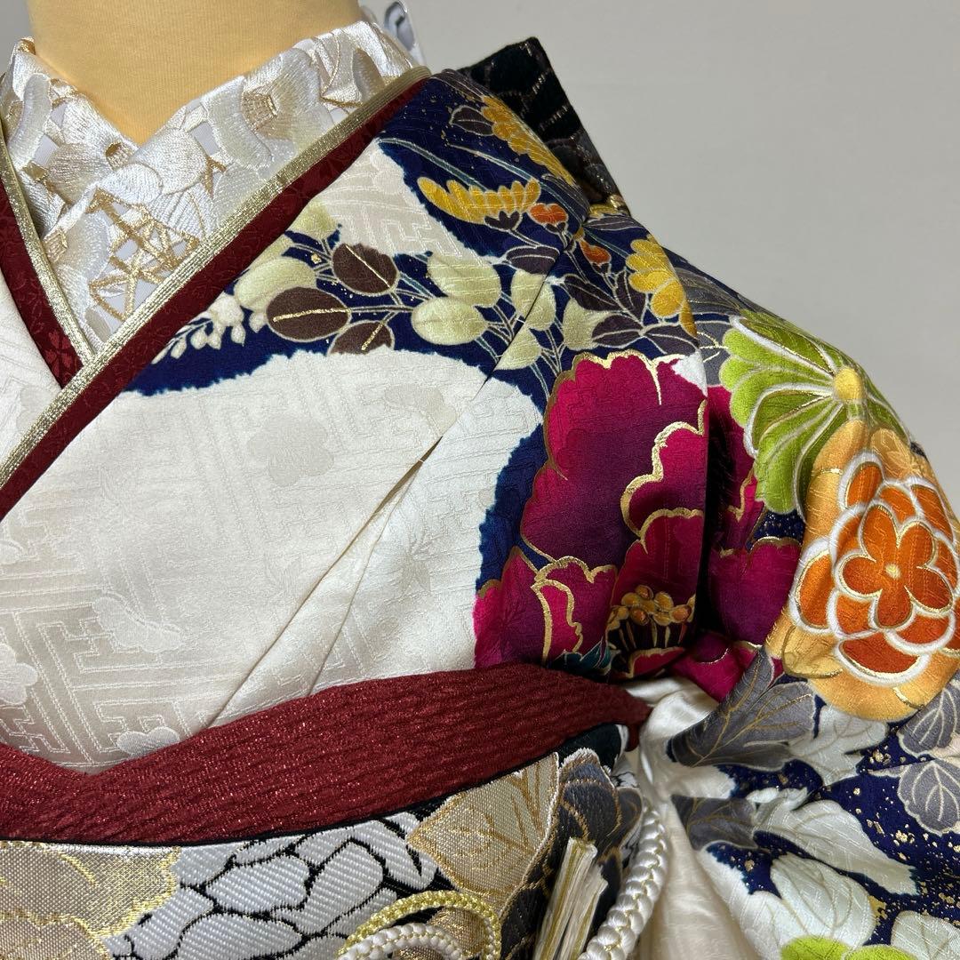 生成り　上品な牡丹と菊の振袖フルセット