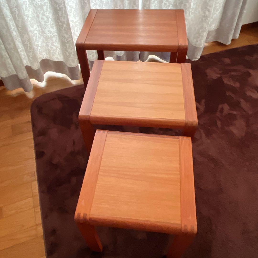 珍品】ネストテーブル 収納式机 ヴィンテージ チーク材 3台 木組み 組子