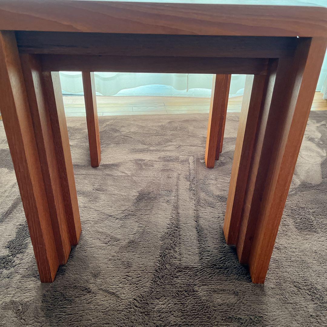 珍品】ネストテーブル 収納式机 ヴィンテージ チーク材 3台 木組み 組子