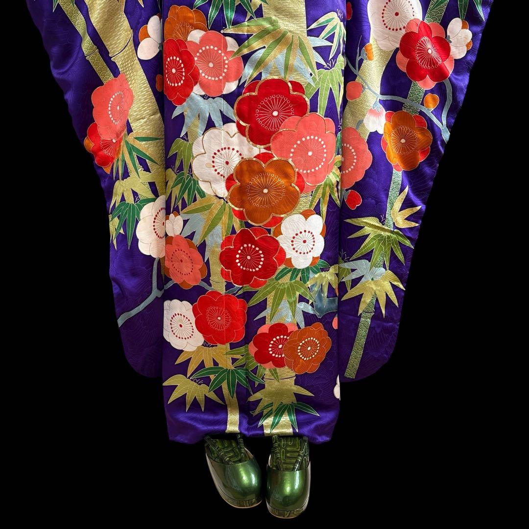 (う67) 紫翠(しすい)の花鼓✨梅彩きらめく雅のアンティーク振袖㊗️ ③点セット