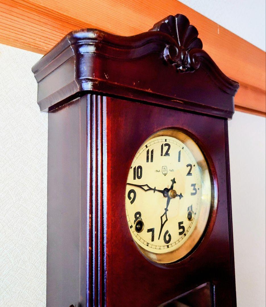 〈完動・美品〉フクロ時計社　宮型ゼンマイ式振り子時計　ボンボン時計古時計