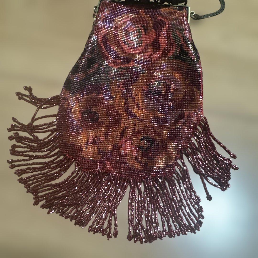 デリカビーズ刺繍バラ柄パーティーバッグ