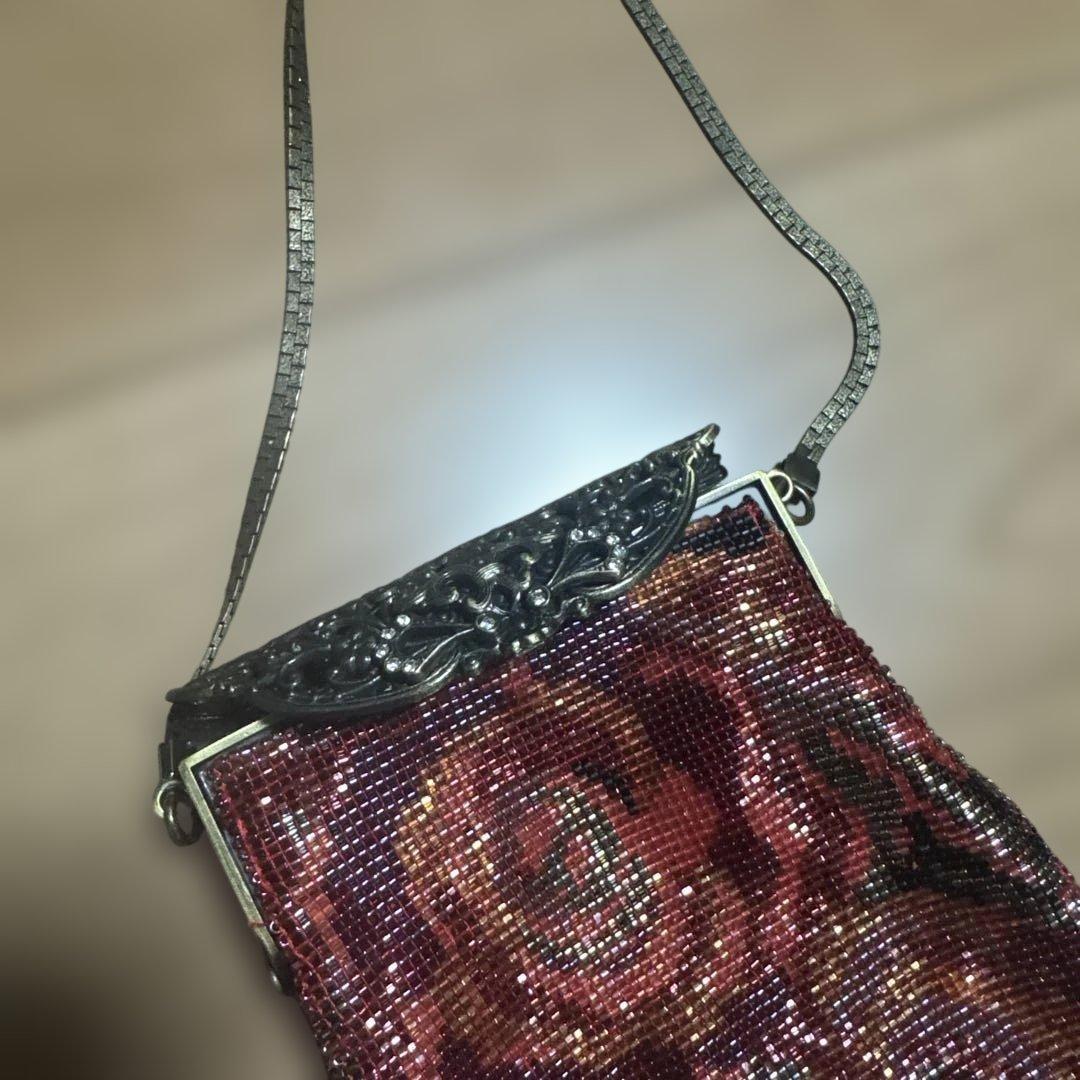 デリカビーズ刺繍バラ柄パーティーバッグ