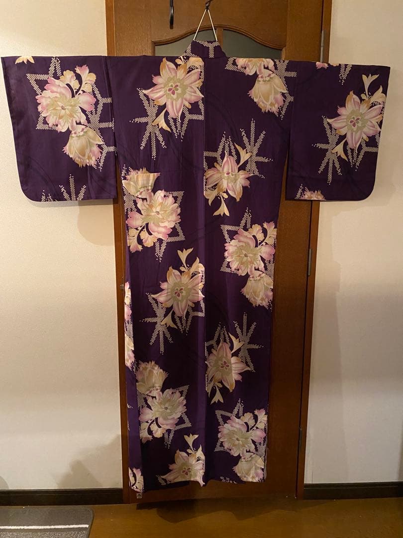 撫松庵　浴衣　セオa 紫　花柄　ゆかた　ポリエステル　お祭り