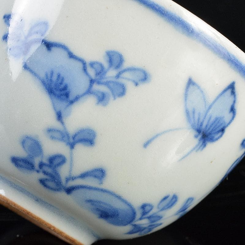 煎茶道具　伊万里焼　古伊万里　染付　花蝶文　煎茶碗　五客　時代箱　D　R6222