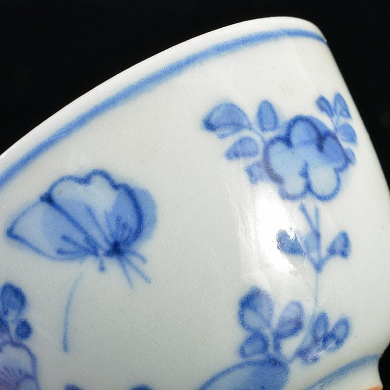 煎茶道具　伊万里焼　古伊万里　染付　花蝶文　煎茶碗　五客　時代箱　D　R6222