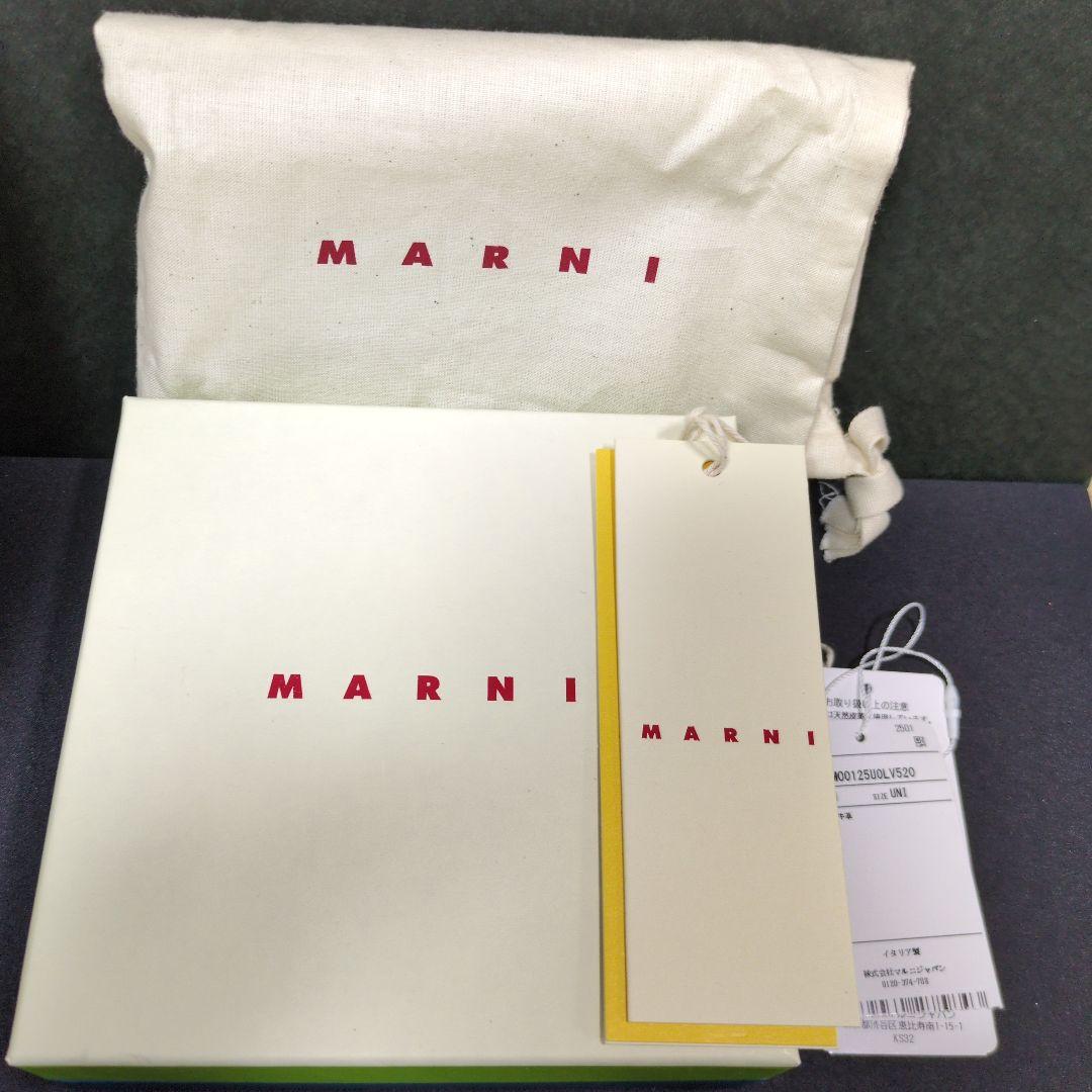 MARNI ロゴ 3つ折財布 ネイビー ブラウン 袋 箱 付き 青