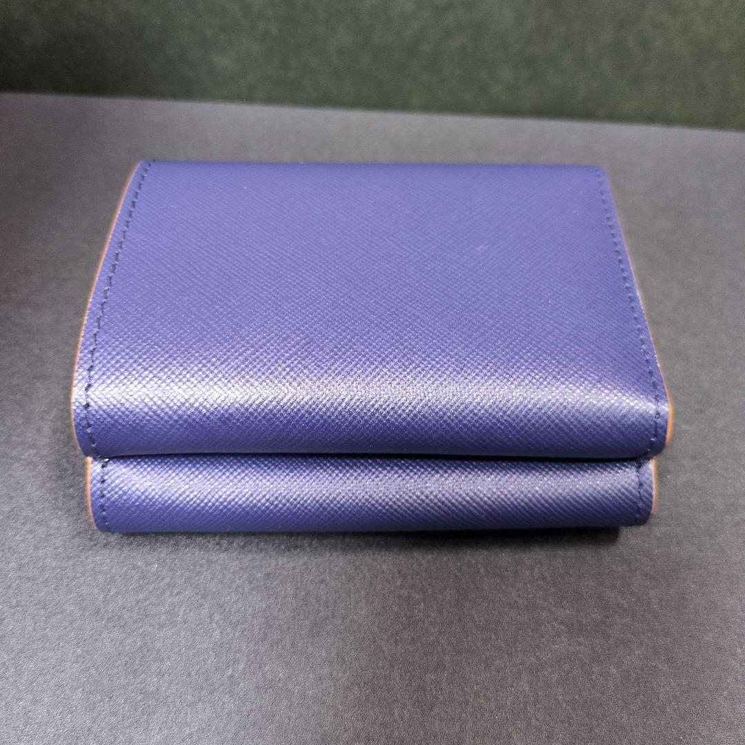 MARNI ロゴ 3つ折財布 ネイビー ブラウン 袋 箱 付き 青