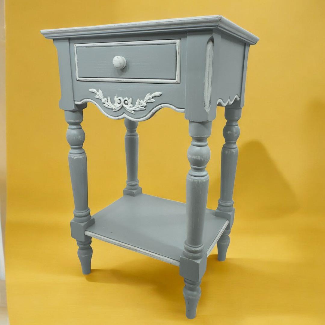 フランス カントリーコーナー サイドテーブル ホワイトグレーアンティーク家具