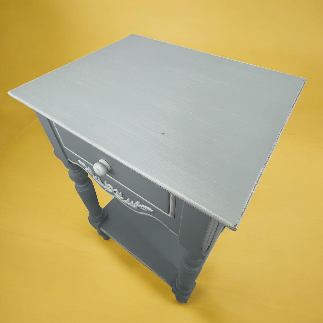 フランス カントリーコーナー サイドテーブル ホワイトグレーアンティーク家具