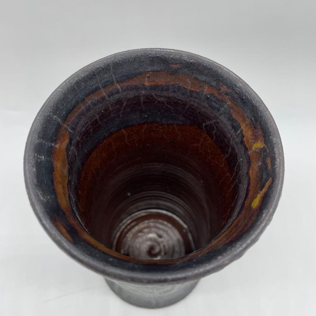 岩井窯　山本教行造　鉄釉花入　花瓶　4