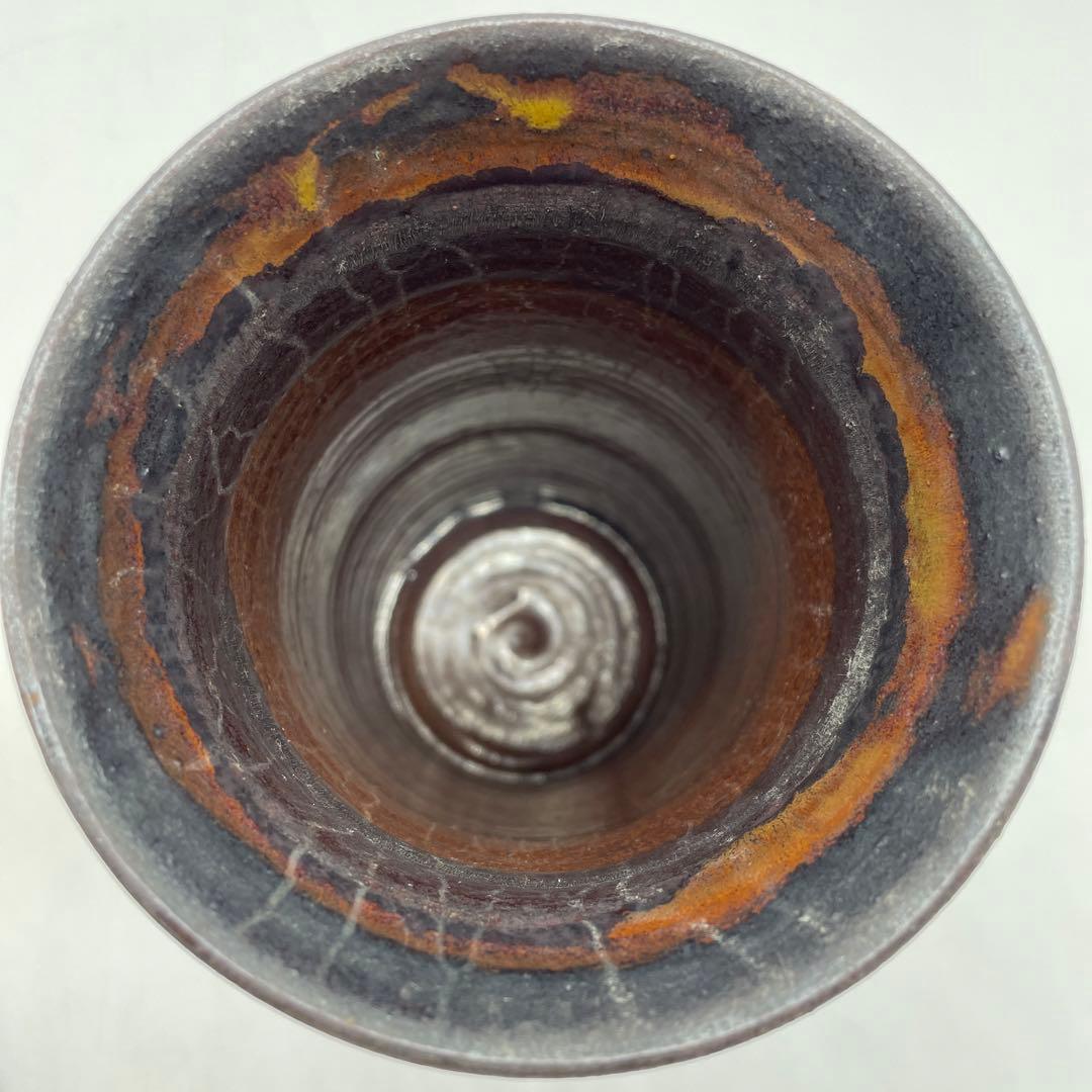 岩井窯　山本教行造　鉄釉花入　花瓶　4