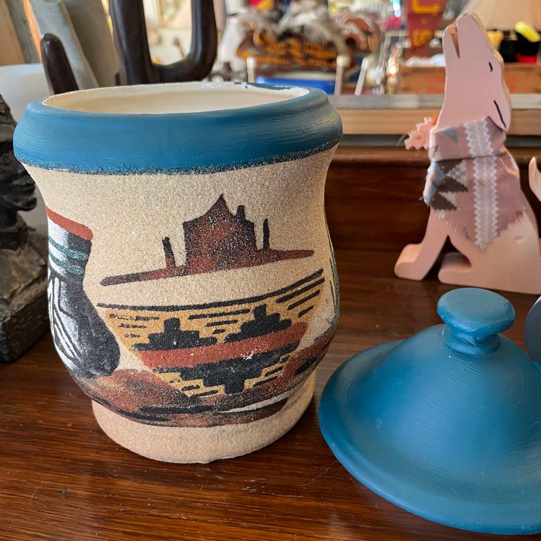 70s アリゾナ州アンティーク　サンドペイント砂絵容器　ネイティブアメリカン雑貨